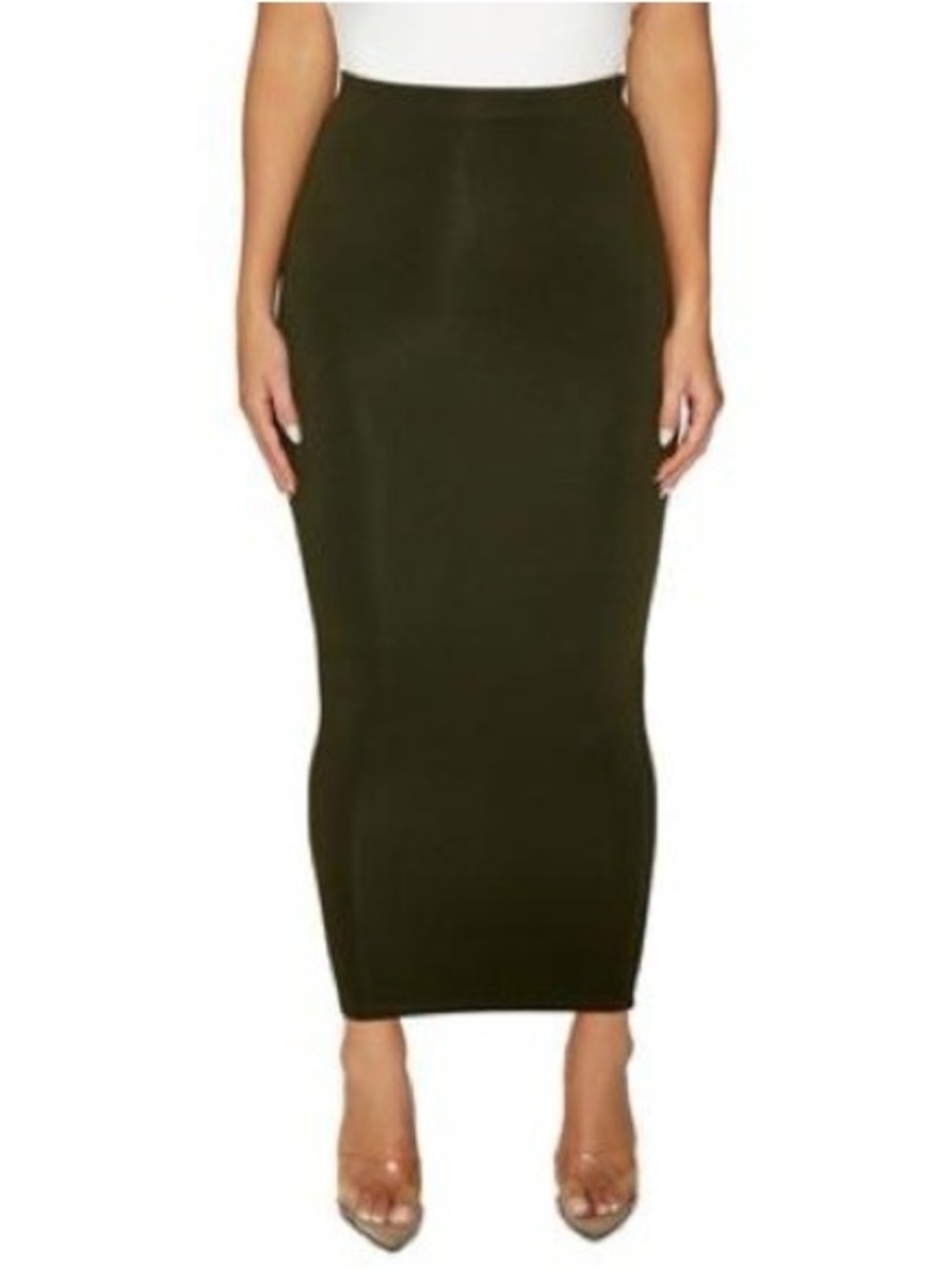 naked wardrobe Olive Green Midi Bodycon Skirt